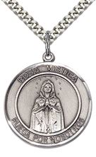 STERLING SILVER OUR LADY ROSA MYSTICA PENDANT WITH CHAIN - 1" x 7/8"