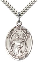 STERLING SILVER ST THEODORE STRATELATES PENDANT WITH CHAIN - 1" x 3/4"