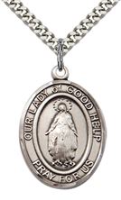 STERLING SILVER OUR LADY OF GOOD HELP PENDANT WITH CHAIN - 1" x 3/4"