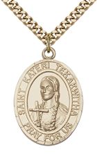 14KT GOLD FILLED ST KATERI TEKAKWITHA PENDANT WITH CHAIN - 1" x 3/4"
