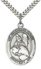 STERLING SILVER GUARDIAN ANGEL PROTECTOR PENDANT WITH CHAIN - 1" x 3/4"