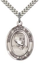 STERLING SILVER ST PETER CLAVER PENDANT WITH CHAIN - 1" x 3/4"
