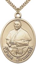 14KT GOLD FILLED POPE FRANCIS PENDANT WITH CHAIN - 1" x 3/4"