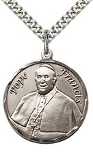 STERLING SILVER POPE FRANCIS PENDANT WITH CHAIN - 1" x 7/8"
