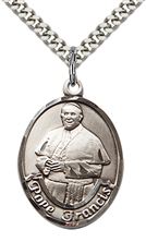 STERLING SILVER POPE FRANCIS PENDANT WITH CHAIN - 1" x 3/4"