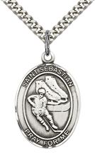 STERLING SILVER ST SEBASTIAN HOCKEY MEDAL - 1" x 3/4"