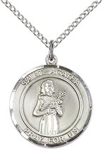STERLING SILVER ST AGATHA PENDANT WITH CHAIN - 3/4" x 5/8"