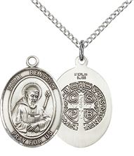 STERLING SILVER ST BENEDICT PENDANT WITH CHAIN - 3/4" x 1/2"