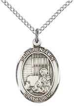 STERLING SILVER ST BENJAMIN PENDANT WITH CHAIN - 3/4" x 1/2"