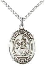 STERLING SILVER ST CATHERINE OF SIENA PENDANT WITH CHAIN - 3/4" x 1/2"