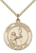 14KT GOLD FILLED ST BERNADETTE PENDANT WITH CHAIN - 3/4" x 5/8"