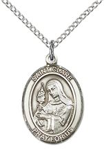 STERLING SILVER ST CLARE OF ASSISI PENDANT WITH CHAIN - 3/4" x 1/2"