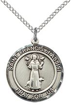 STERLING SILVER ST FRANCIS OF ASSISI PENDANT WITH CHAIN - 3/4" x 5/8"