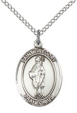 STERLING SILVER ST GREGORY THE GREAT PENDANT WITH CHAIN - 3/4" x 1/2"