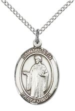 STERLING SILVER ST JUSTIN PENDANT WITH CHAIN - 3/4" x 1/2"