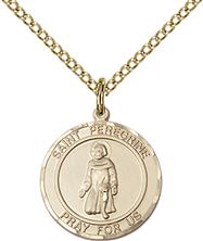 14KT GOLD FILLED ST PEREGRINE PENDANT WITH CHAIN - 3/4" x 5/8"