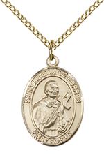 14KT GOLD FILLED ST MARTIN DE PORRES PENDANT WITH CHAIN - 3/4" x 1/2"