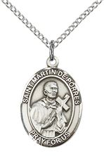 STERLING SILVER ST MARTIN DE PORRES PENDANT WITH CHAIN - 3/4" x 1/2"