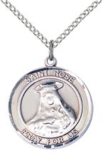 STERLING SILVER ST ROSE OF LIMA PENDANT WITH CHAIN - 3/4" x 5/8"