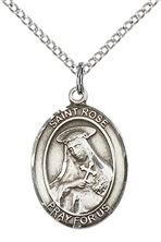 STERLING SILVER ST ROSE OF LIMA PENDANT WITH CHAIN - 3/4" x 1/2"