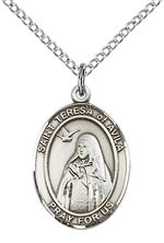 STERLING SILVER ST TERESA OF AVILA PENDANT WITH CHAIN - 3/4" x 1/2"
