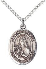 STERLING SILVER SANTA TERESITA PENDANT WITH CHAIN - 3/4" x 1/2"