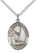 STERLING SILVER ST PIO OF PIETRELCINA PENDANT WITH CHAIN - 3/4" x 1/2"
