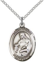 STERLING SILVER ST AGNES OF ROME PENDANT WITH CHAIN - 3/4" x 1/2"