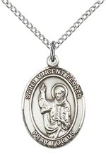 STERLING SILVER ST VINCENT FERRER PENDANT WITH CHAIN - 3/4" x 1/2"