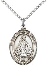 STERLING SILVER INFANT OF PRAGUE PENDANT WITH CHAIN - 3/4" x 1/2"