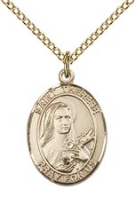 14KT GOLD FILLED ST THERESE OF LISIEUX PENDANT WITH CHAIN - 3/4" x 1/2"