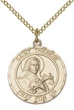 14KT GOLD FILLED ST THERESE OF LISIEUX PENDANT WITH CHAIN - 3/4" x 5/8"