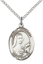 STERLING SILVER ST THERESE OF LISIEUX PENDANT WITH CHAIN - 3/4" x 1/2"