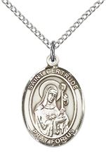 STERLING SILVER ST GERTRUDE OF NIVELLES PENDANT WITH CHAIN - 3/4" x 1/2"