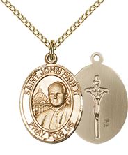 14KT GOLD FILLED ST JOHN PAUL II PENDANT WITH CHAIN - 3/4" x 1/2"