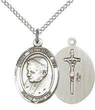 STERLING SILVER POPE BENEDICT XVI PENDANT WITH CHAIN - 3/4" x 1/2"