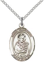 STERLING SILVER ST CHRISTIAN DEMOSTHENES PENDANT WITH CHAIN - 3/4" x 1/2"