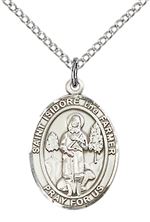 STERLING SILVER ST ISIDORE THE FARMER PENDANT WITH CHAIN - 3/4" x 1/2"