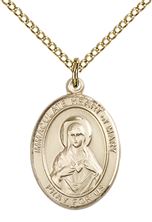 14KT GOLD FILLED IMMACULATE HEART OF MARY PENDANT WITH CHAIN - 3/4" x 1/2"