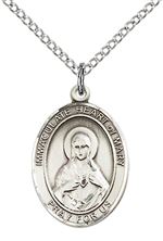 STERLING SILVER IMMACULATE HEART OF MARY PENDANT WITH CHAIN - 3/4" x 1/2"