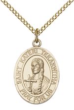 14KT GOLD FILLED ST KATERI TEKAKWITHA PENDANT WITH CHAIN - 3/4" x 1/2"