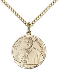 14KT GOLD FILLED POPE FRANCIS PENDANT WITH CHAIN - 3/4" x 5/8"