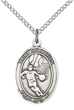 STERLING SILVER ST SEBASTIAN BASKETBALL MEDAL - 3/4" x 1/2"