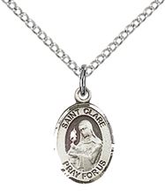 STERLING SILVER ST CLARE OF ASSISI PENDANT WITH CHAIN - 1/2" x 1/4"