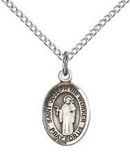 STERLING SILVER ST JOSEPH THE WORKER PENDANT WITH CHAIN - 1/2" x 1/4"
