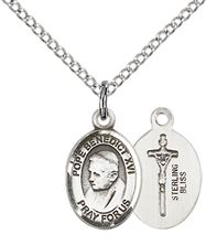 STERLING SILVER POPE EMERITUS BENEDICT XVI PENDANT WITH CHAIN - 1/2" x 1/4"