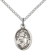 STERLING SILVER OUR LADY OF LOURDES PENDANT WITH CHAIN - 1/2" x 1/4"