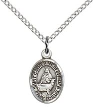 STERLING SILVER ST CATHERINE OF SWEDEN PENDANT WITH CHAIN - 1/2" x 1/4"