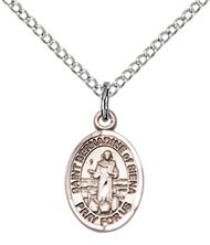 STERLING SILVER ST BERNADINE OF SIENNA PENDANT WITH CHAIN - 1/2" x 1/4"