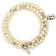 CREAM COLORED WRAP ROSARY BRACELET WITH MIRACULOUS MEDAL
